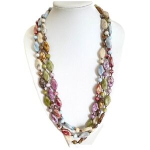 Vintage Czech Picasso Glass Bead Necklace Hand Knotted Necklace